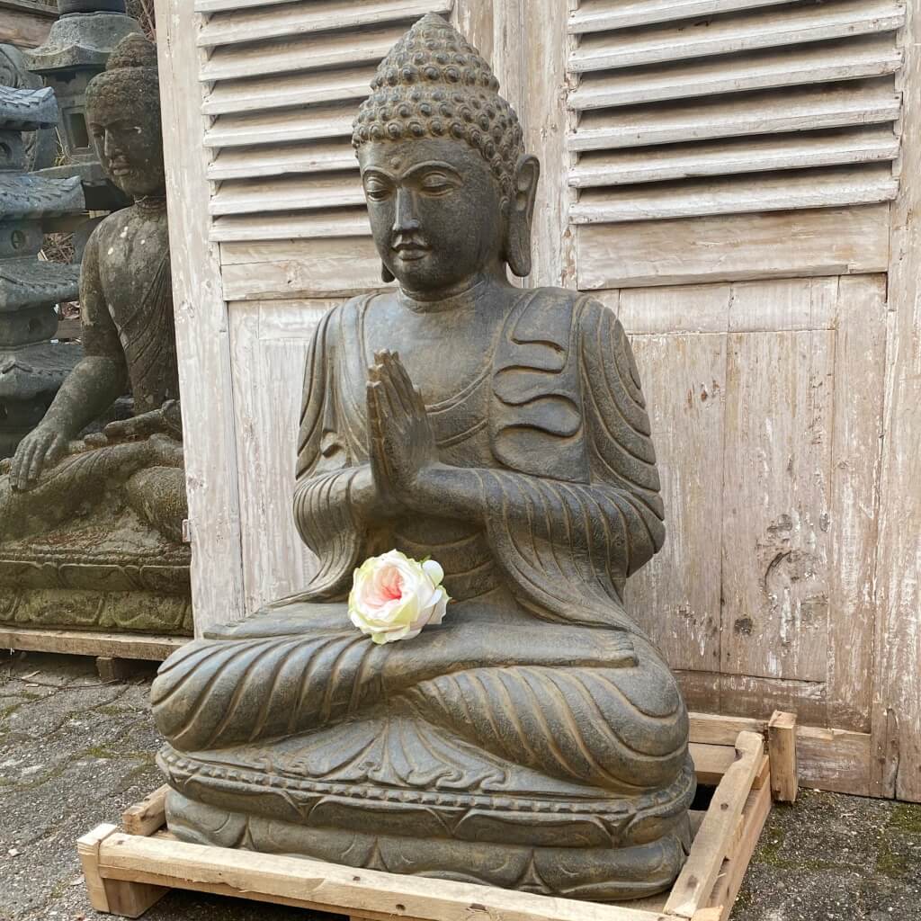 Meditationsbuddha Steinstatue Riverstone 85 cm