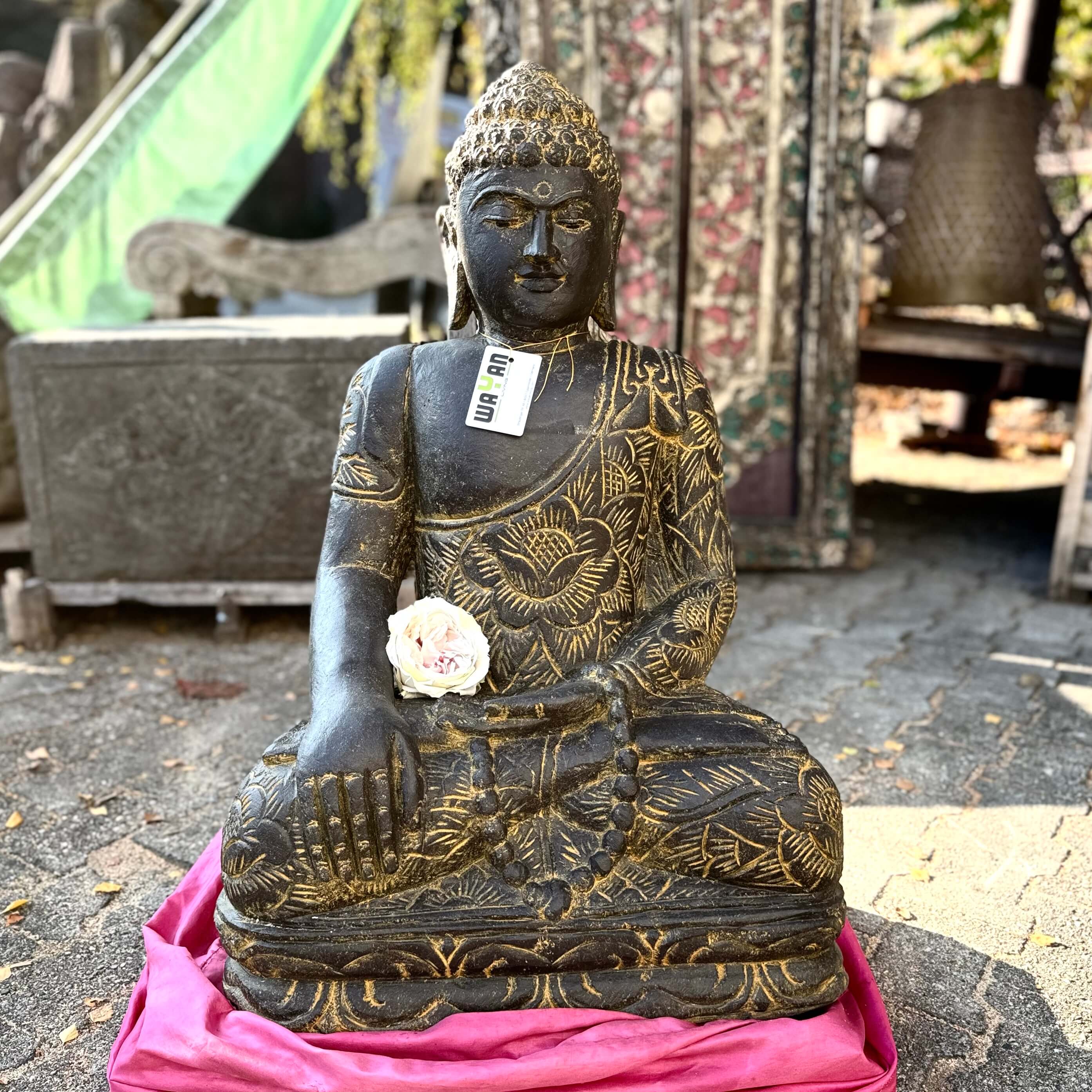 Buddha antikstyle mit Blumendekor 85 cm