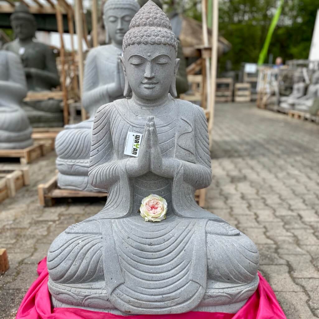 Buddhastatue heller Flussstein 108 cm
