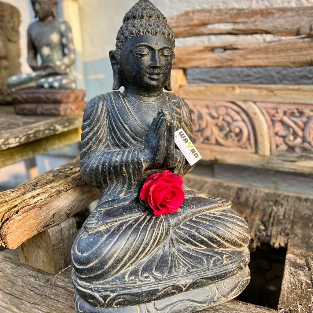 Buddha Skulptur Flussstein mit Antikfinish 65 cm