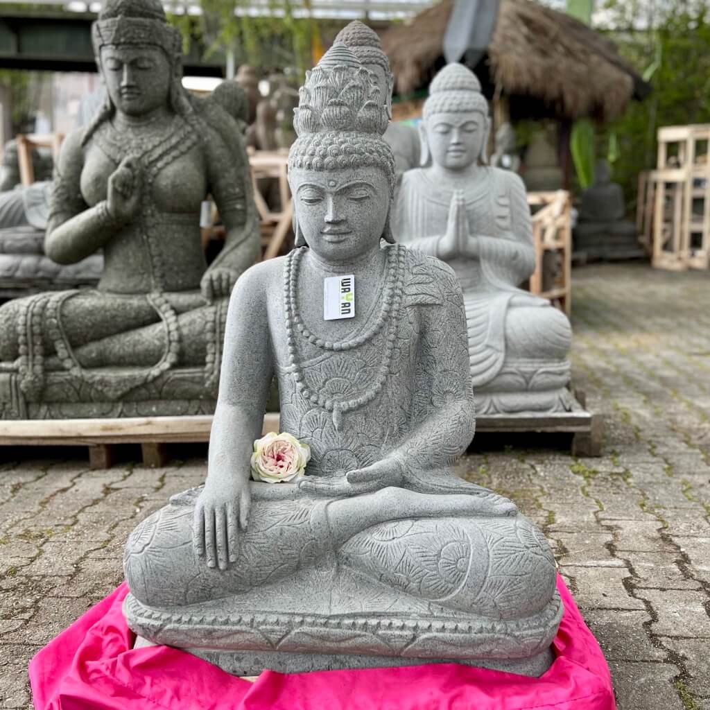 prächtige Buddha Statue aus weissem Flussstein 105 cm